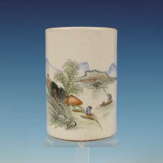 Fine Chinese Porcelain Brush Pot Landscape 19th C.  