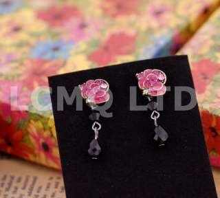   Rose Flower Stud / Dangle 2 Uses Earrings Cute Best Gift #046  
