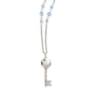  Silver Tone Blue Crystal Key Locket 22 W/Ext Necklace 