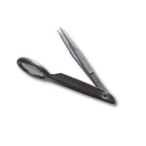   Tweezers with Large Magnifying Glass and Smooth Jaws