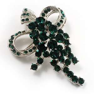  Emerald Green Crystal Grapes on Bow Brooch: Jewelry