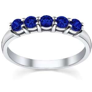  Womens 5 Stone Blue Sapphire Ring in Round Shared Prong 