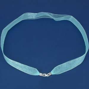  Organza Ribbon Necklace Turquoise w SS Clasp 17 Inch