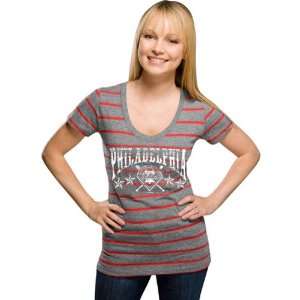  Phillies Charcoal Womens Striped Tri Blend V Neck T Shirt 