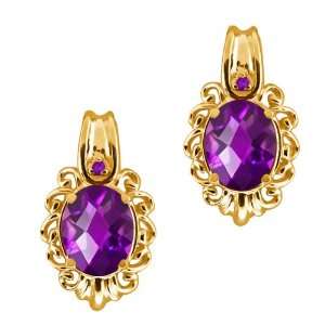  Purple Amethyst Gold Plated Sterling Silver Earrings Jewelry
