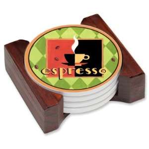  Espresso Coffee Ceramic 5pc Drink Coaster Art Set Kitchen 