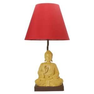  Meditating Buddha Lamp with Red Shade