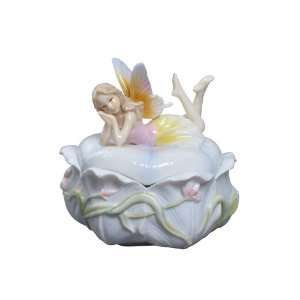  Fairy and Pink Iris Flower Porcelain Trinket Box: Home 