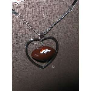   Denver Broncos Necklace w/ Football in Heart Charm: Sports & Outdoors