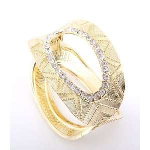  Clear Crystal Fold Over Bracelet, Gold Tone, Silver Tone 