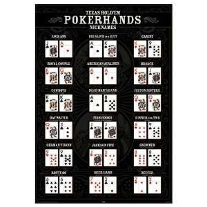 HUGE LAMINATED / ENCAPSULATED Poker Texas Holdem winning hands POSTER 