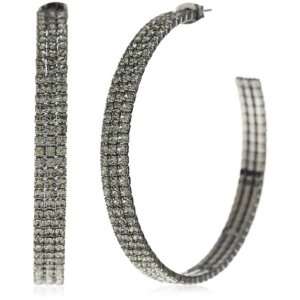   : Leslie Danzis Crystal With Gunmetal Plating Hoop Earrings: Jewelry