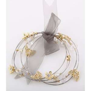    Gorgeous Goldtone Butterfly Memory Wire Bracelet Set Jewelry