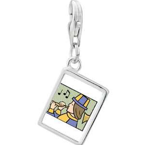   925 Sterling Silver Eleven Piping Pipers Photo Rectangle Frame Charm