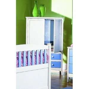   White & Blue Finish Solid Wood TV Armoire w/Storage