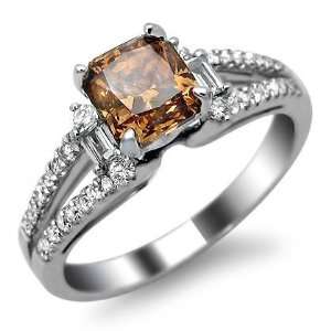  1.50ct Brown Cushion Cut Diamond Engagement Ring 14k White 