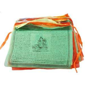 Tibetan Large 10 X 10 Inches Green Tara Prayer Flags with Neon Color 