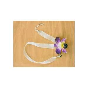  REAL FLOWER Orchid with Ribbon Purple Yellow & Chain 