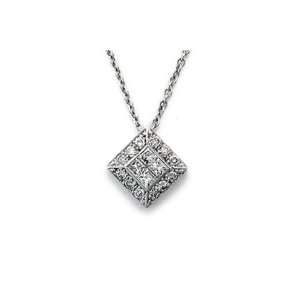 18K White Gold Square Shaped Pendant, Enhanced With Pie Cut and Pave 