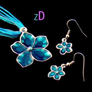 H836 Gorgeous Flower Design Gemstone Necklace Earrings Set Fashion 
