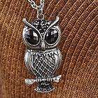 1Pcs New Cute Silver Big Black Eyes Owl Necklace Sweater Chain Pendant 