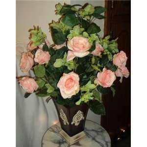    Green Hydrangea Bush & Rose Silk Floral Arrangement