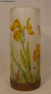 Antique Houdaille Choisyleroi Enamelled Cameo Glass Vase Dragonflies 