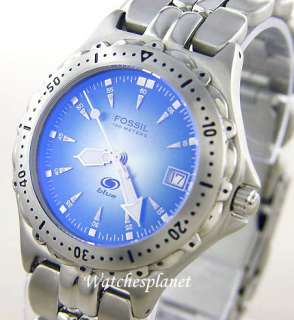 FOSSIL BLUE DIAL STAINLESS STEEL SPORT WATCH   NEW  