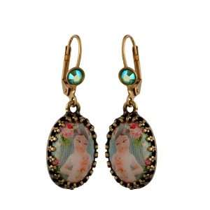 Michal Negrin Vintage Cameo Earrings with She Shy Ema Pattern and Blue 