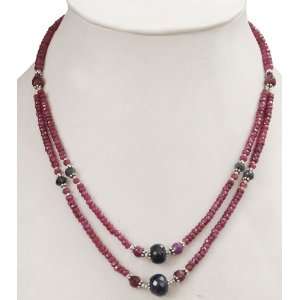  Amazing Natural Faceted Ruby & Sapphire Beaded Necklace 