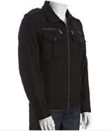 Michael Kors black wool blend convertible standing collar zip front 