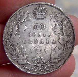1918 CANADA 50 CENTS   KM # 25   VERY SCARCE   SILVER  
