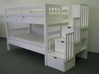 STAIRWAY TWIN over TWIN WHITE BUNK BEDS bunkbeds bed 798304100907 
