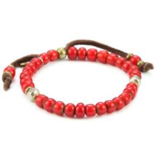 Cohen African Glass Trading Bead Red on Deerskin Leather Bracelet 