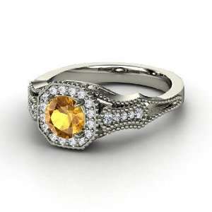    Melissa Ring, Round Citrine Platinum Ring with Diamond Jewelry