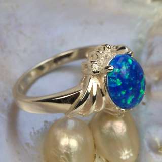 Charming Blue Opal Gems Jewelry Ring Silver Size #8 L02  