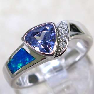 genuine 925 sterling silver blue opal tanzanite man made ring size 6
