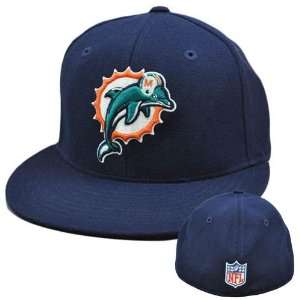  NFL Miami Dolphins Flat Bill Navy Blue Fitted 6 7/8 Reebok 