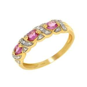    9ct Yellow Gold Pink Sapphire & Diamond Ring Size: 8.5: Jewelry