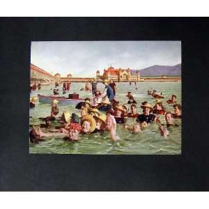  Salt Lake City America Colour Print People Bathing Sea 