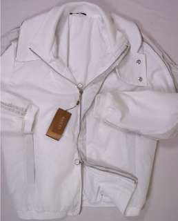 GUCCI COAT $1495 WHITE LEATHER ACCENTED LOGO ORNAMENTED TRACK JACKET 