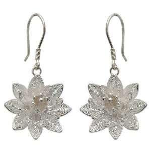   Filigree Flower Dangle Earrings, Gardenia 0.9 W 1.6 L Jewelry