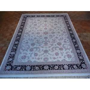  KNOTTED ORIENTAL RUG PERSIAN KASHAN DESIGN IVORY/NAVY 