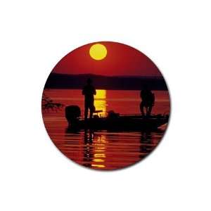 Bass Fishing Scenic Nature Photo Round Rubber Coaster set 4 pack Great 