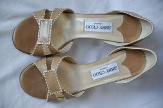 JIMMY CHOO Tan Leather Open Toe Sandal High Heel Pump Shoe 6.5 36.5 