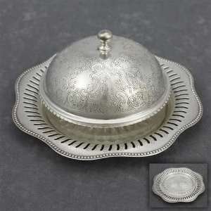    Butter Dish, Silverplate Beaded Chased Design: Home & Kitchen