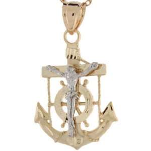  Tone Gold 2.8cm Anchor Jesus Crucifix Religious Charm Pendant: Jewelry