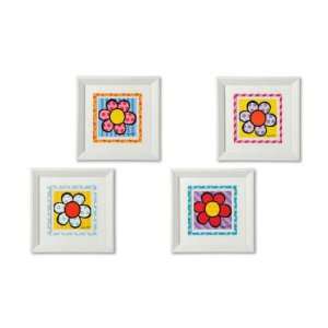  Romero Britto White Framed Posters  Flowers Design Set of 