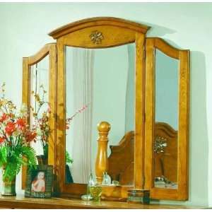   : Tri Fold Mirror with Floral Carving in Pine Finish: Home & Kitchen