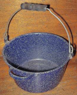 ANTIQUE~COBALT BLUE GRANITEWARE Water Bucket w/Handle  